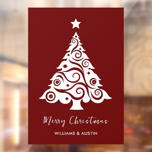 Kerstboom Zakelijke Raamdecoratie in Karmozijnrood Raamsticker (Vel 2)