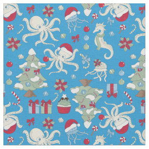 kerstboom zeepaardje kerstman octopus in de oceaan stof
