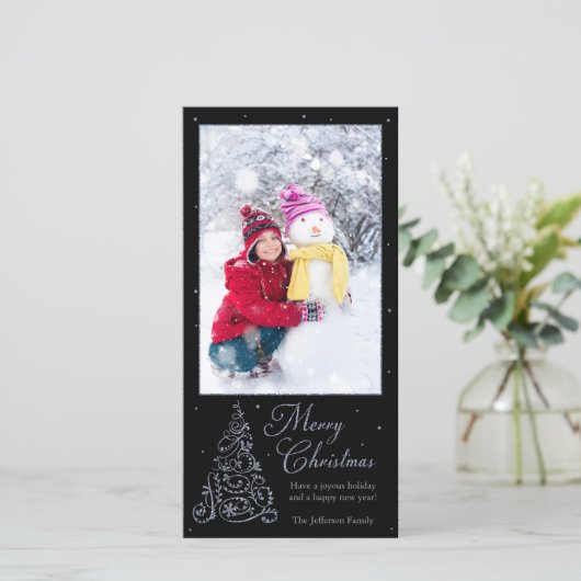  kerstboom Zilver Feestdagenkaart (Staand voorkant)