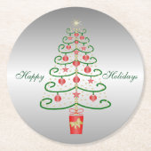 Kerstboom Zilver gekleurd kerstfeest Ronde Kartonnen Onderzetter (Voorkant)
