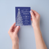 Kerstboom Zilver Navy Kerst Uitnodiging Flyer (Hand)