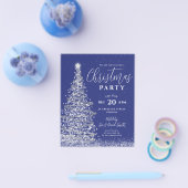 Kerstboom Zilver Navy Kerst Uitnodiging Flyer (Enkel)