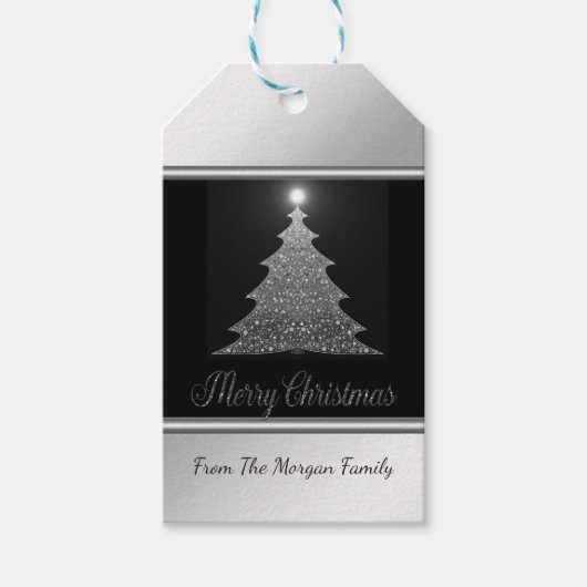 Kerstboom,Zilver, Zwart - Gepersonaliseerd Cadeaulabel (Voorkant)