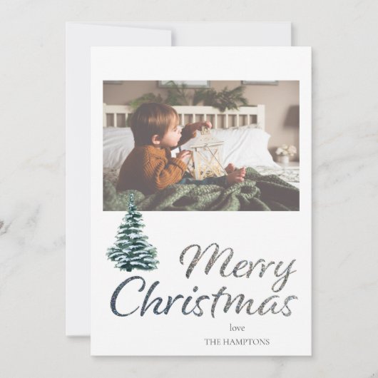 Kerstboom & Zilveren Glitter Fotokaart (Voorkant)
