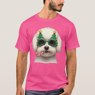 Kerstboom Zonnebril Bichon Frise Suikerstok Ik T-shirt