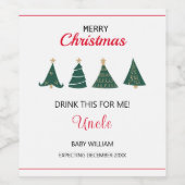 Kerstboom zwangerschap aankondiging familie oom wijn etiket (Enkel label)