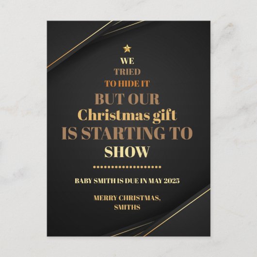 Kerstboom Zwangerschap Aankondiging goud Briefkaart (Voorkant)