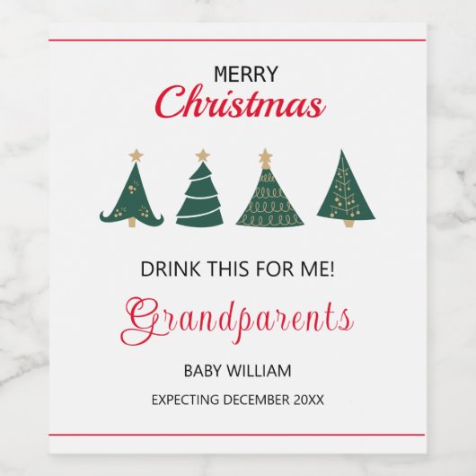 Kerstboom zwangerschap aankondiging ouders wijn etiket (Enkel label)