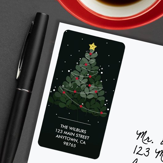 Kerstboom Zwart Adres Etiket