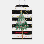 Kerstboom Zwart en Wit Gestreept Cadeaulabel (Voorkant)