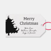 Kerstboom Zwart en Wit Lint aan Cadeaublaadjes Cadeaulabel (Voorkant (Horizontaal))