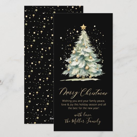 Kerstboom Zwart Goud Script Niet Foto Feestdagenkaart (Voorkant / Achterkant)
