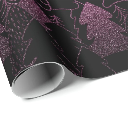 Kerstboom - zwart hout Fancy Glitter Burgundy Cadeaupapier (Rol Hoek)
