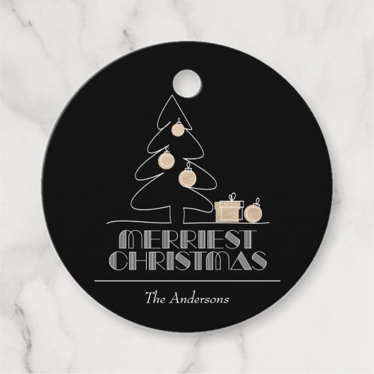 Kerstboom Zwart Kerstfeest Bedankjes Labels (Voorkant)