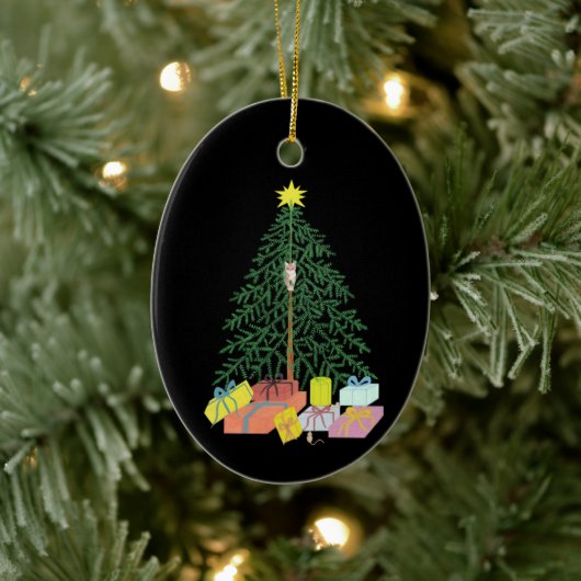 Kerstboom zwart ovaal keramisch ornament (Boom)