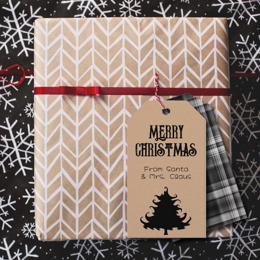 Kerstboom Zwart Rustiek Prettig Kerstfeest Cadeaulabel