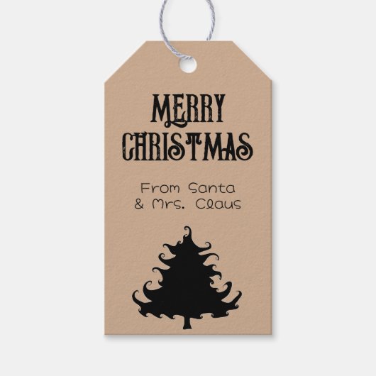 Kerstboom Zwart Rustiek Vrolijk Kerstfeest Cadeaulabel (Voorkant)