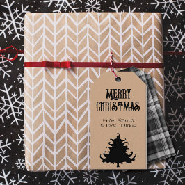 Kerstboom Zwart Rustiek Vrolijk Kerstfeest Cadeaulabel