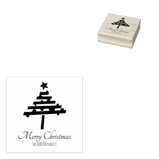 Kerstboom Zwart Script  Vakantie Rubberstempel (Gestempeld)