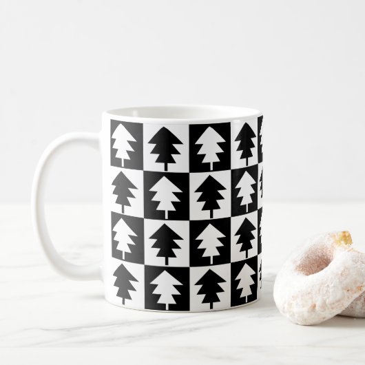 Kerstboom zwart-wit kerstboom koffiemok (Met donut)
