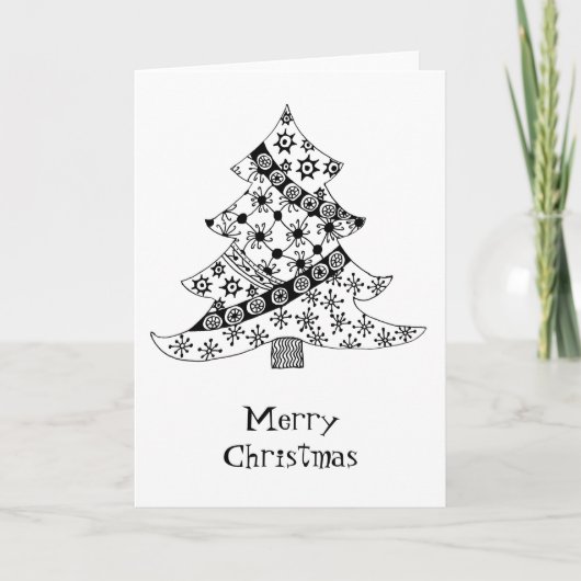 Kerstboom, zwart-wit patroon feestdagen kaart (Voorkant)