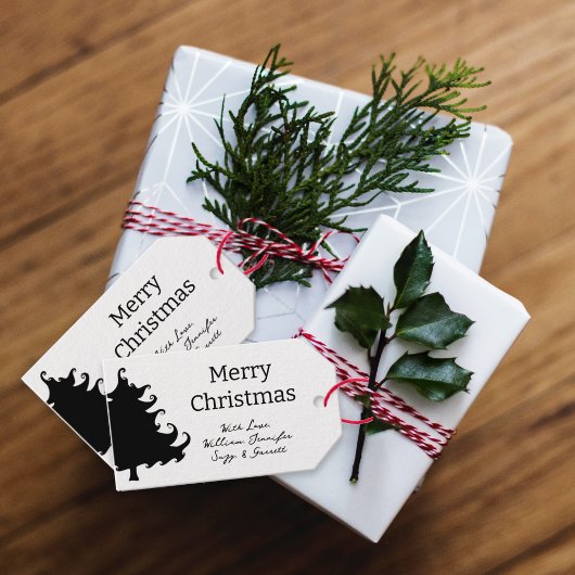 Kerstboom zwart-wit Stropdas op cadeau Labels Cadeaulabel