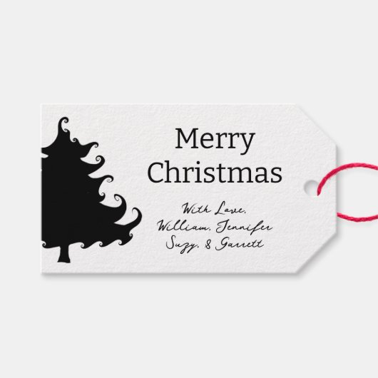 Kerstboom zwart-wit Stropdas op cadeau Labels Cadeaulabel (Voorkant (Horizontaal))