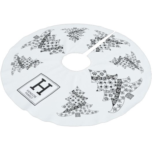 Kerstboom zwart-witte feestdag monogram rok (Gekanteld)
