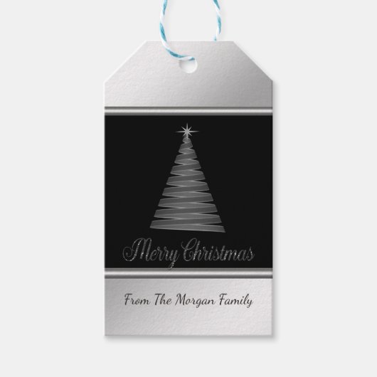 Kerstboom,Zwart, Zilver - Persoonlijk Cadeaulabel (Voorkant)