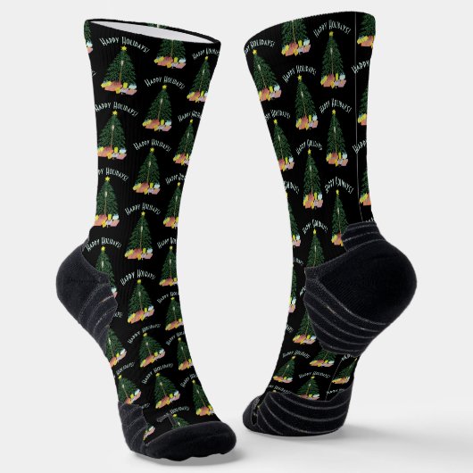Kerstboom Zwarte Crewsokken Sokken (Gebogen)