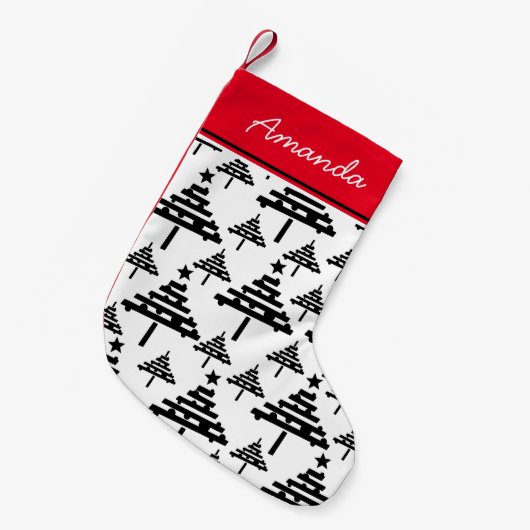 kerstboom zwarte en witte kousen met naam kleine kerstsok (Voorkant (Hangend))