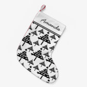 kerstboom zwarte en witte kousen met naam kleine kerstsok (Voorkant (Hangend))