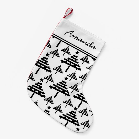 kerstboom zwarte en witte kousen met naam kleine kerstsok (Voorkant (Hangend))