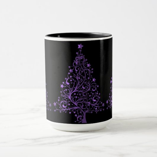 Kerstboom Zwarte Metallic Paars Elegant Shiny Mok (Midden)