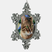 Kerstboomachtergrond Bengalen met kat Tin Sneeuwvlok Ornament (Links)