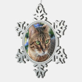 Kerstboomachtergrond Bengalen met kat Tin Sneeuwvlok Ornament (Rechts)