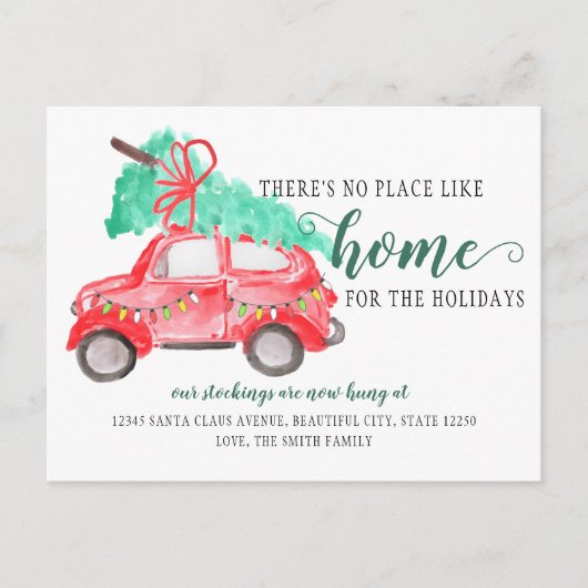 Kerstboomauto We hebben de fotovakantie verplaatst Aankondigingskaart (Voorkant)