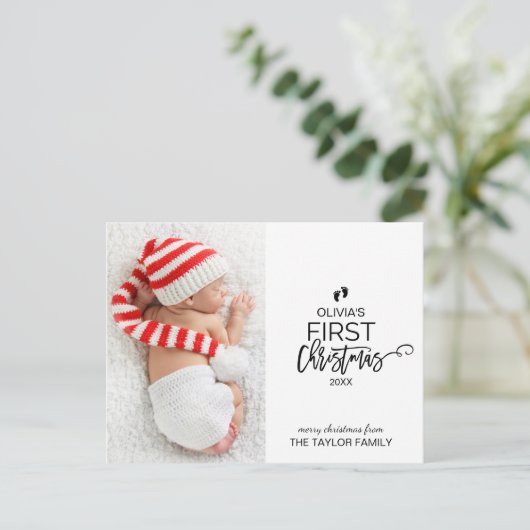 Kerstboombaby's eerste kerstfoto feestdagenkaart (Staand voorkant)