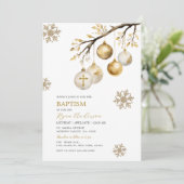 Kerstboomballen Goud Sneeuwvlokken Doop Kaart (Staand voorkant)
