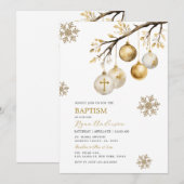 Kerstboomballen Goud Sneeuwvlokken Doop Kaart (Voorkant / Achterkant)