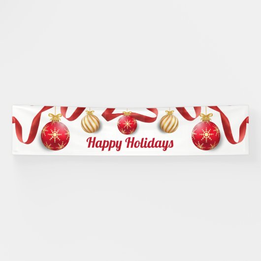 kerstboomballen, rode gouden banner (Horizontaal)