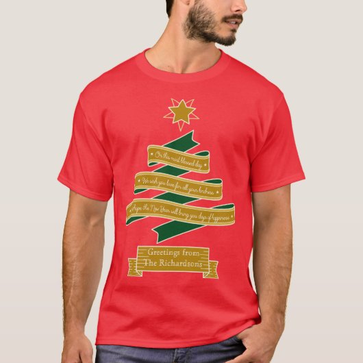 kerstboombanner Typografie Star Personeel T-shirt (Voorkant)