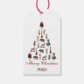  kerstboombeelden Rood kalligrafie Rood cadeau T Cadeaulabel (Voorkant)