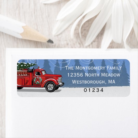  kerstboomblauw adres voor brandbestrijding etiket (Insitu)