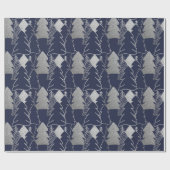 kerstboomblauw marinevlek Zilver Glitter Wood Cadeaupapier (Vlak)