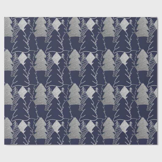 kerstboomblauw marinevlek Zilver Glitter Wood Cadeaupapier (Vlak)