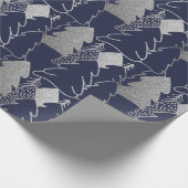 kerstboomblauw marinevlek Zilver Glitter Wood Cadeaupapier (Hoek)
