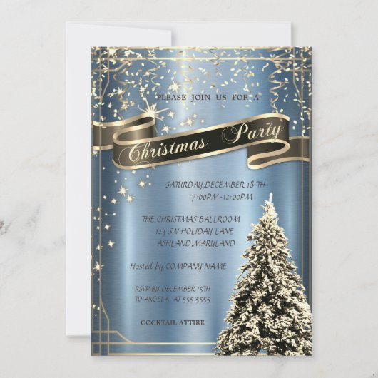 kerstboomblauw Metallic kerstmis Kaart (Voorkant)