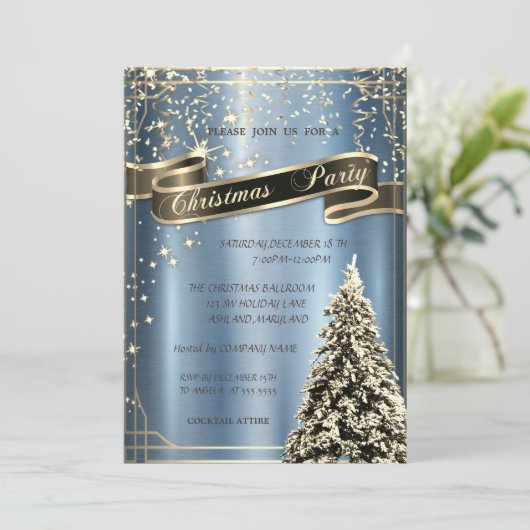 kerstboomblauw Metallic kerstmis Kaart (Staand voorkant)