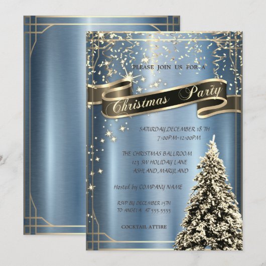 kerstboomblauw Metallic kerstmis Kaart (Voorkant / Achterkant)